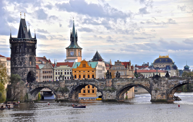 Обои картинки фото города, прага , Чехия, прага, дома, река, влтава, карлов, мост