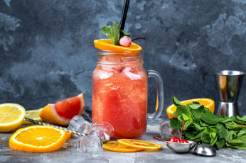 Картинка еда напитки +коктейль лимон грейпфрут мята лед