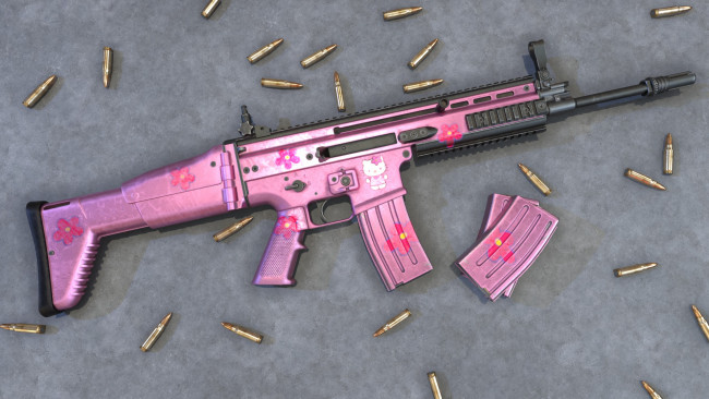 Обои картинки фото оружие, 3d, scar, pink, assault, rifle