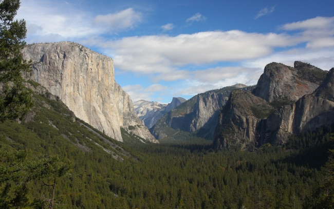 Обои картинки фото природа, горы, деревья, yosemite, valley, облака