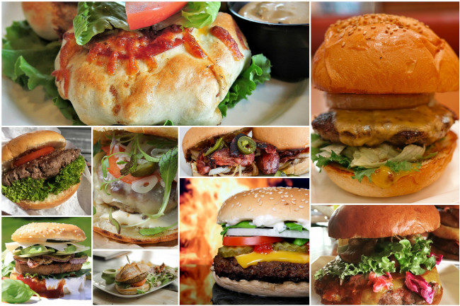 Обои картинки фото еда, бутерброды,  гамбургеры,  канапе, коллаж, бургер