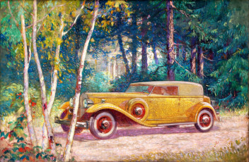 Картинка рисованное авто мото машина ретро лес