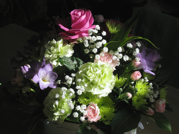 Обои картинки фото цветы, букеты, композиции, хризантема, гвоздика, роза