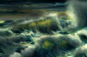 Картинка рисованные природа шторм море волны