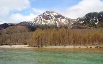 Картинка природа реки озера вода днревья снег горы