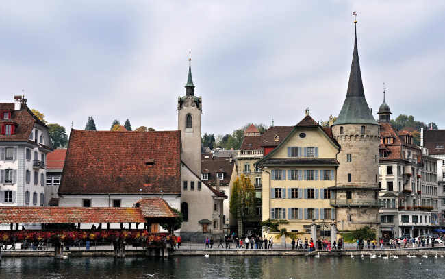 Обои картинки фото швейцария, люцерн, города, улицы, площади, набережные, река, дома
