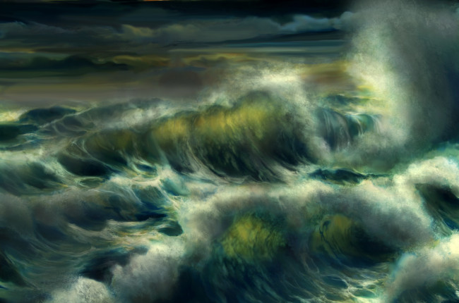 Обои картинки фото рисованные, природа, шторм, море, волны