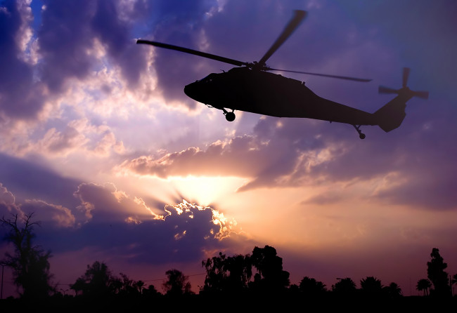 Обои картинки фото авиация, вертолёты, небо, закат