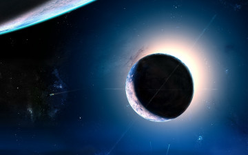 Картинка космос арт планеты корабли следы свечение туманность звезды