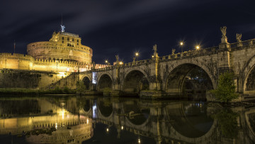 Картинка castel+sant`angelo+|+rome города рим +ватикан+ италия мост ночь замок