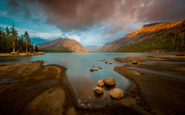 Картинка природа реки озера горы лес закат