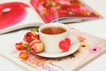 Картинка еда напитки +чай чашка надпись чай розы