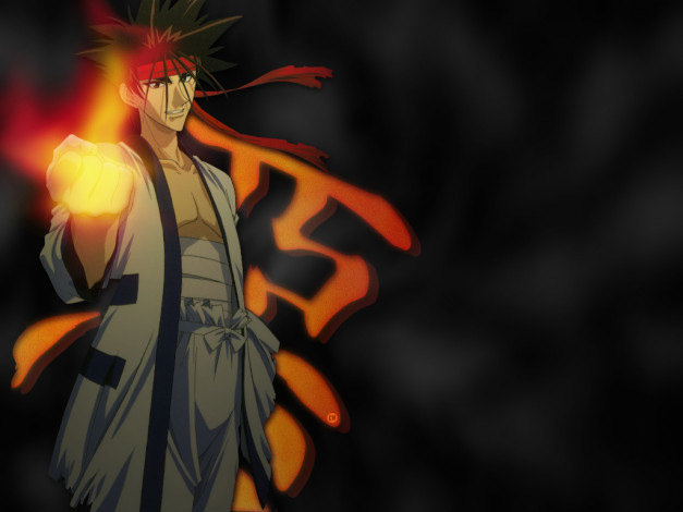 Обои картинки фото огненый, кулак, аниме, rurouni, kenshin
