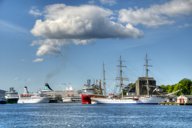 Обои картинки фото норвегия, берген, порт, корабли, порты, причалы