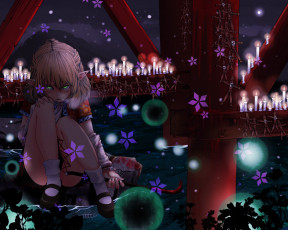Картинка аниме touhou mizuhashi parsee kumonji aruto девушка платье камень вода лом цветы свечи фигурки вуду кровь растения мост