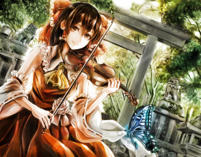 Картинка аниме touhou hakurei reimu jane artist арт девушка взгляд скрипка