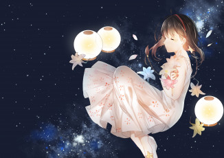 Картинка аниме vocaloid млечный путь цветы девочка фонарики космос арт weitu china yuezheng ling