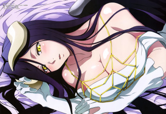 Картинка аниме overlord рога демон девушка albedo платье перчатки украшение крылья