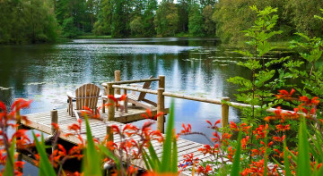 Картинка природа реки озера озеро кресло мостки