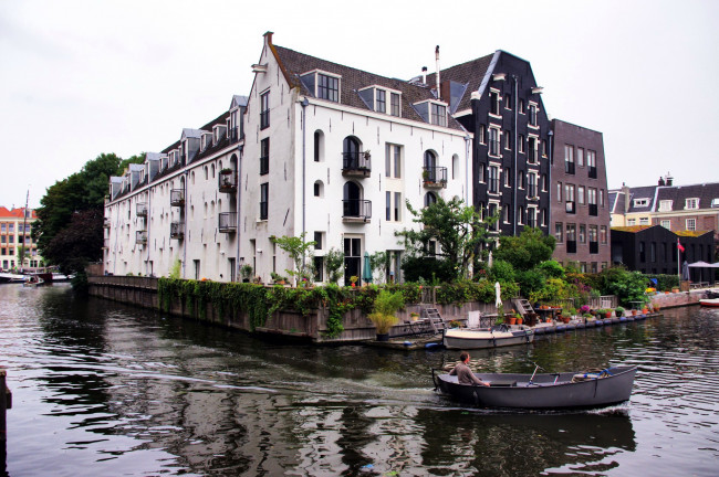 Обои картинки фото города, амстердам , нидерланды, канал, дома, лодки
