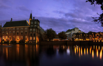 Картинка города гаага+ нидерланды вечер огни