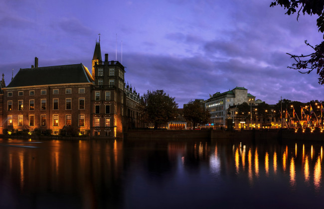 Обои картинки фото города, гаага , нидерланды, вечер, огни