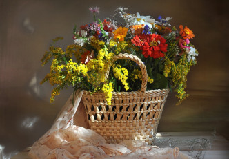 Картинка цветы букеты композиции ромашка цинния физостегия корзинка