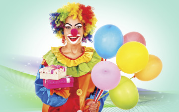 Картинка разное маски карнавальные костюмы шары клоун