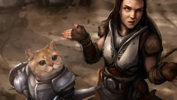 Картинка фэнтези девушки кот доспехи девушка рыцарь