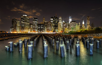 Картинка города нью-йорк+ сша ист-ривер нижний манхэттен небоскребы ночь нью-йорк город