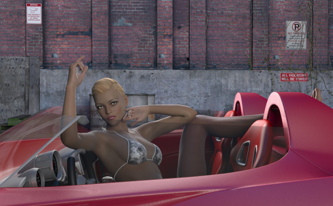 Обои картинки фото автомобили, 3d car&girl, взгляд, фон, блондинка, автомобиль, девушка