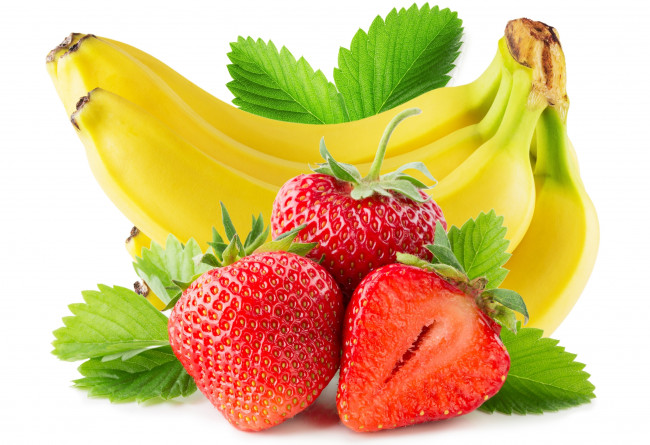 Обои картинки фото еда, фрукты,  ягоды, клубника, бананы