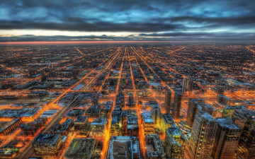 Картинка города Чикаго+ сша тучи панорама улицы огни город