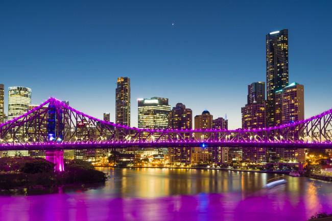 Обои картинки фото австралия, города, - мосты, иллюминация, деревья, здания, небооскреб, водоем, фонари