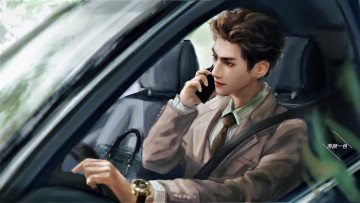 Картинка рисованное люди ло юньси машина телефон