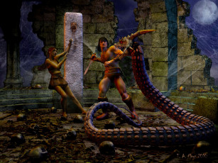 Картинка 3д графика fantasy фантазия змей мужчина девушка
