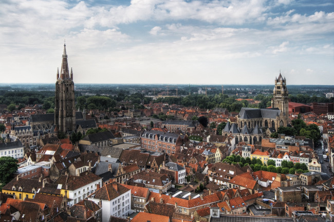 Обои картинки фото брюгге, бельгия, города, крыши, шпили, башни