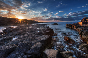 Картинка природа восходы закаты камни море закат