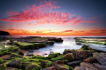 Картинка природа побережье закат камни море