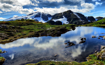 Картинка landscape природа реки озера горы снег озеро склон камни