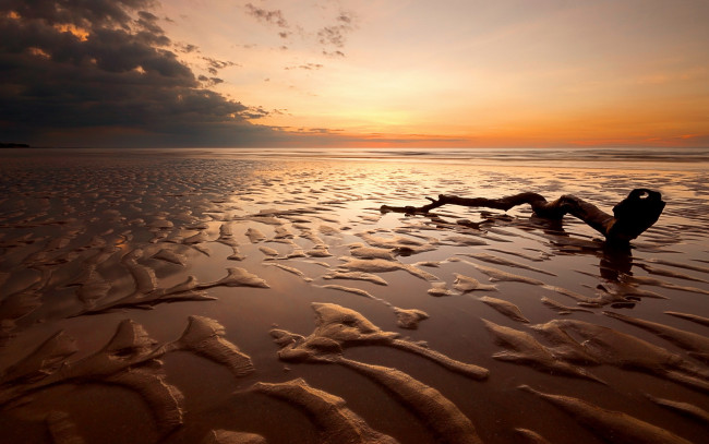 Обои картинки фото sunset, природа, побережье, море, сумерки, закат, отлив