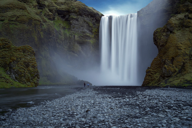 Обои картинки фото skogafoss, iceland, природа, водопады, исландия, поток, скала