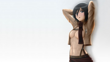 Картинка shingeki no kyojin аниме форма солдат mikasa ackerman взгляд удивление грудь шарф