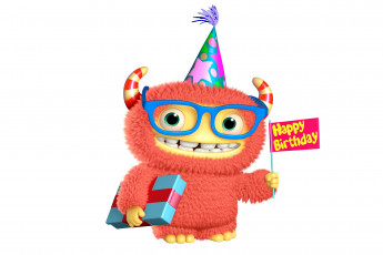 обоя 3д графика, юмор , humor, cartoon, monster, funny, персонаж, монстр, happy, birthday, smile, cute