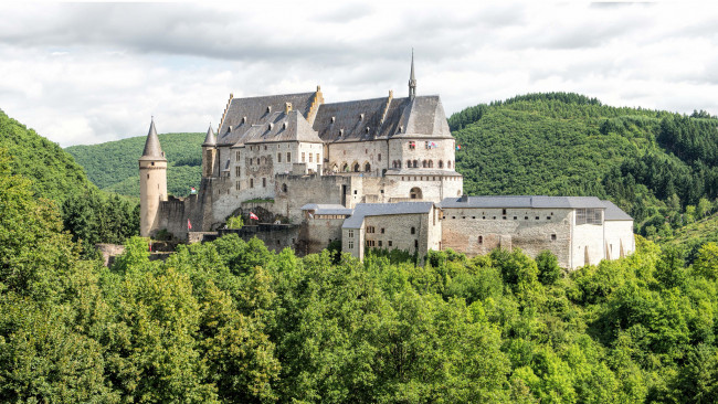 Обои картинки фото города, - дворцы,  замки,  крепости, luxembourg, diekirch, замок, vianden, castle, вианден, люксембург, лес