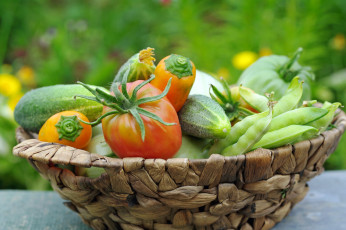 Картинка еда овощи июль лето позитив урожай дача огурцы помидоры горох перцы природа томаты