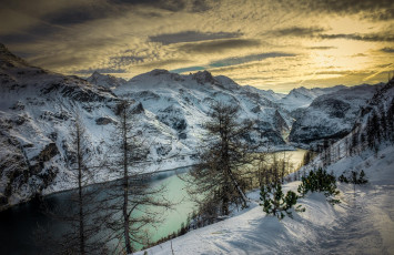 Картинка природа горы франция альпы озеро восход