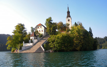 Картинка assumption of mary pilgrimage church lake bled slovenia города блед словения