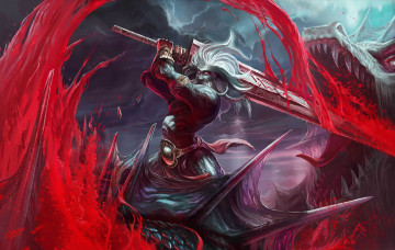 Картинка фэнтези драконы старик меч кровь дракон chen bo варвар схватка demon+slayer