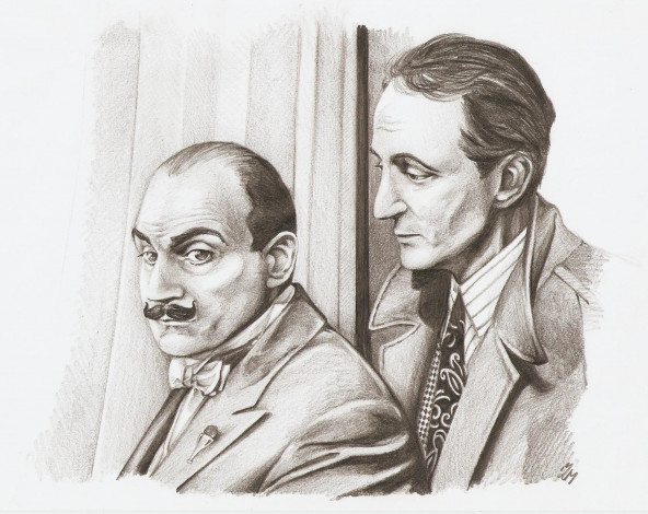 Обои картинки фото рисованные, люди, hastings, poirot